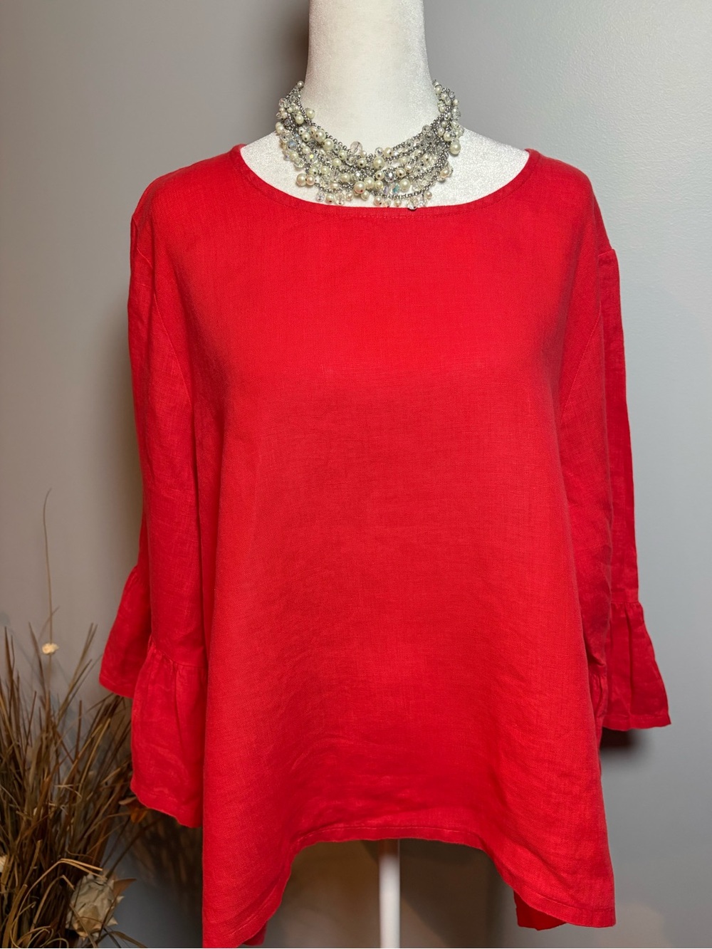 Bryn Walker 100% Linen Red Bell Sleeve Top – Size M made in USA